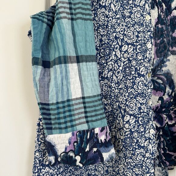 Habitat Clothes to Live In Mixed Print Blouse Size XL Crinkle Artsy 3/4 Sleeve - Picture 5 of 11